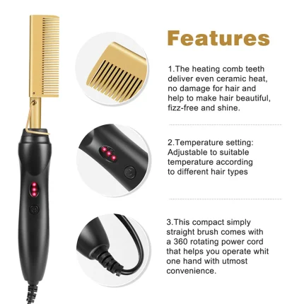 Professional Hair Straightener For Wigs Heated Comb Electric Heating Hot Comb Hair Styling Straightening Curling Comb